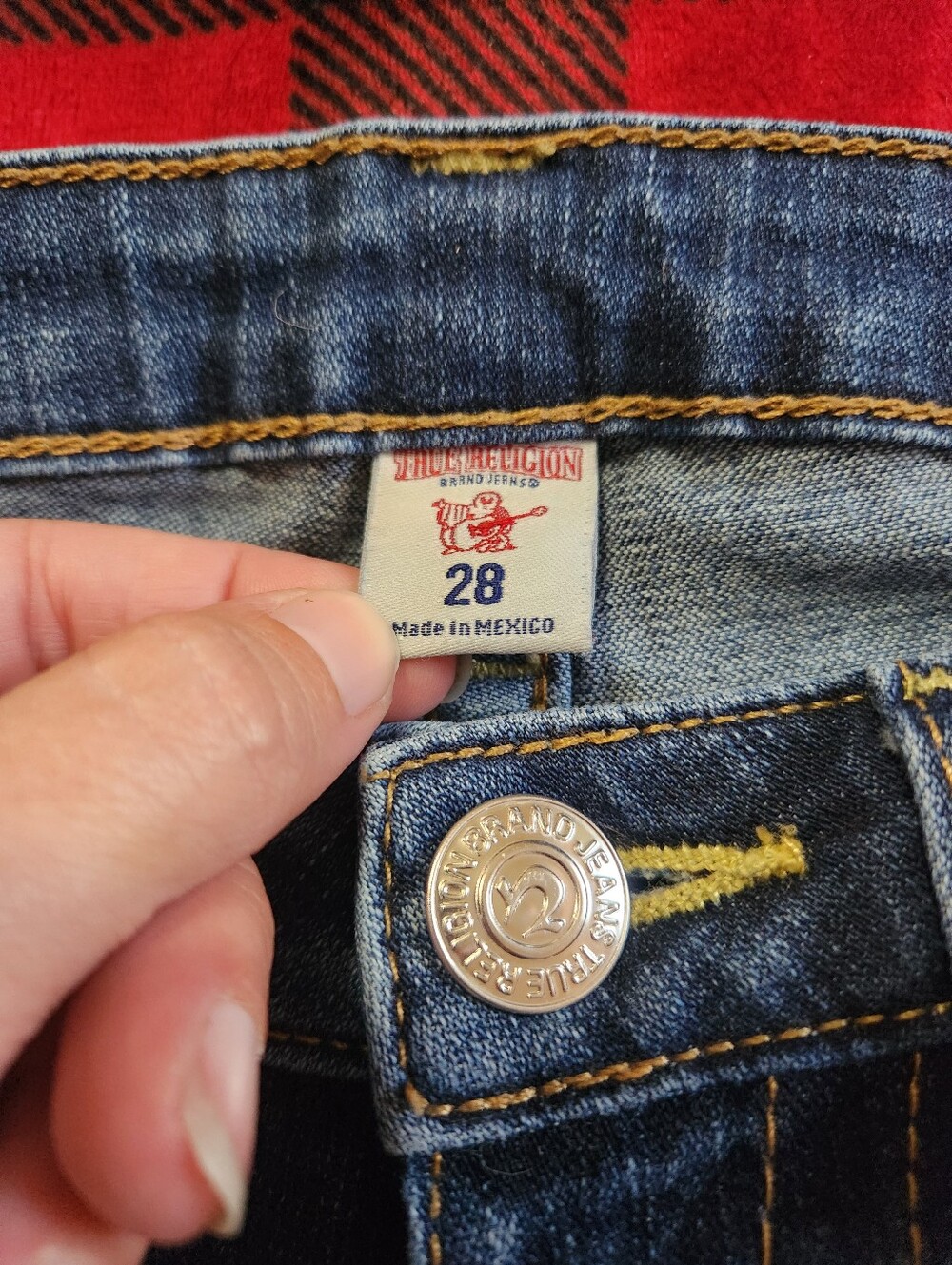 True Religion Slim Straight Flap Pocket Jeans Dark Wash Size 28 Contrast Stitch - Picture 5 of 9
